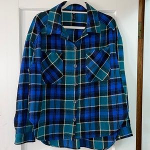 Zara Blue and Green Plaid Button Down Shirt